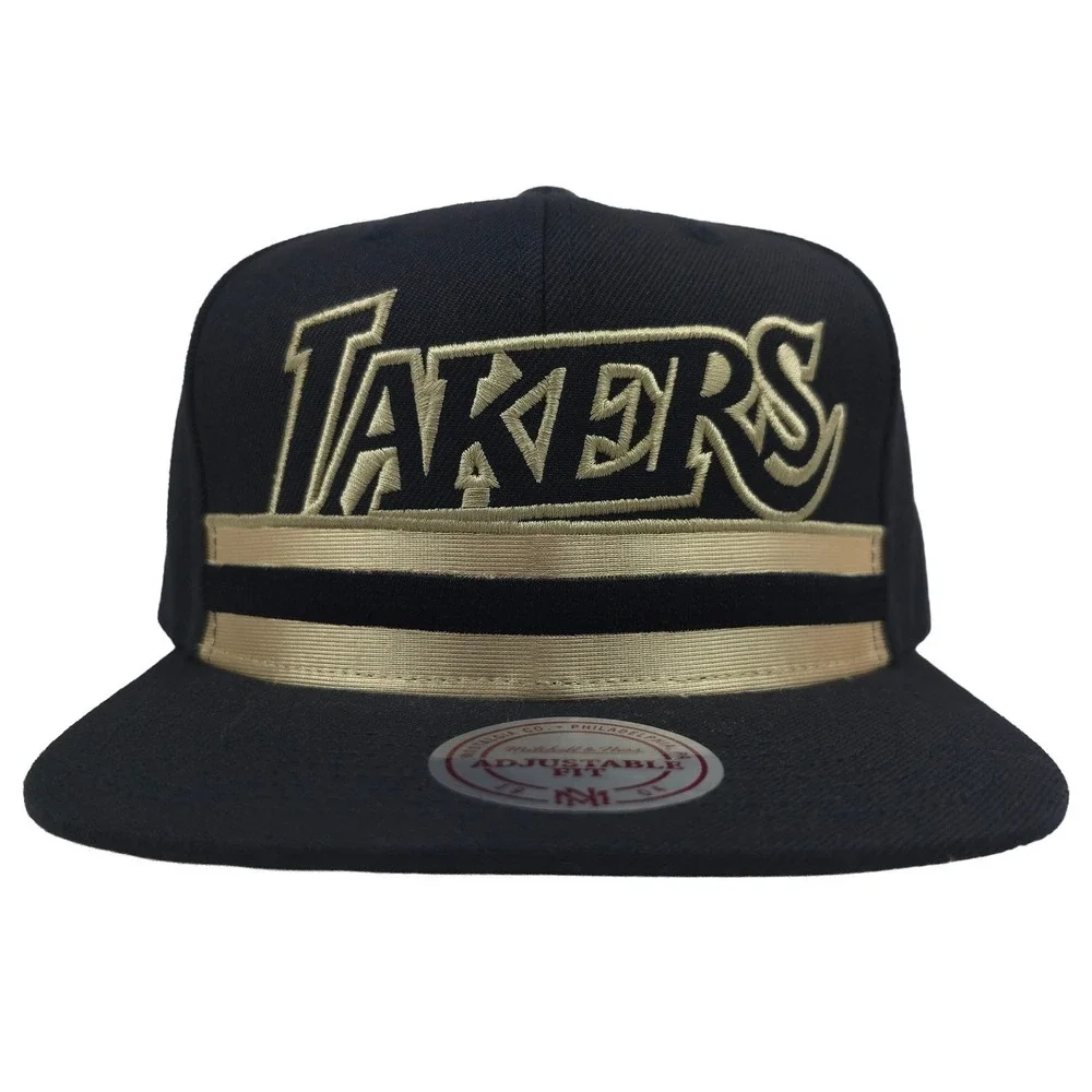 LA Lakers Mitchell & Ness NBA‎ Snapback Hat Cap Embroidery Logo Black Gold NWT